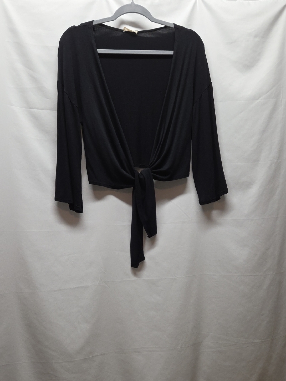 Olivia Rae Black Tie-Front Cropped Cardigan Topper Festival Whimsigoth